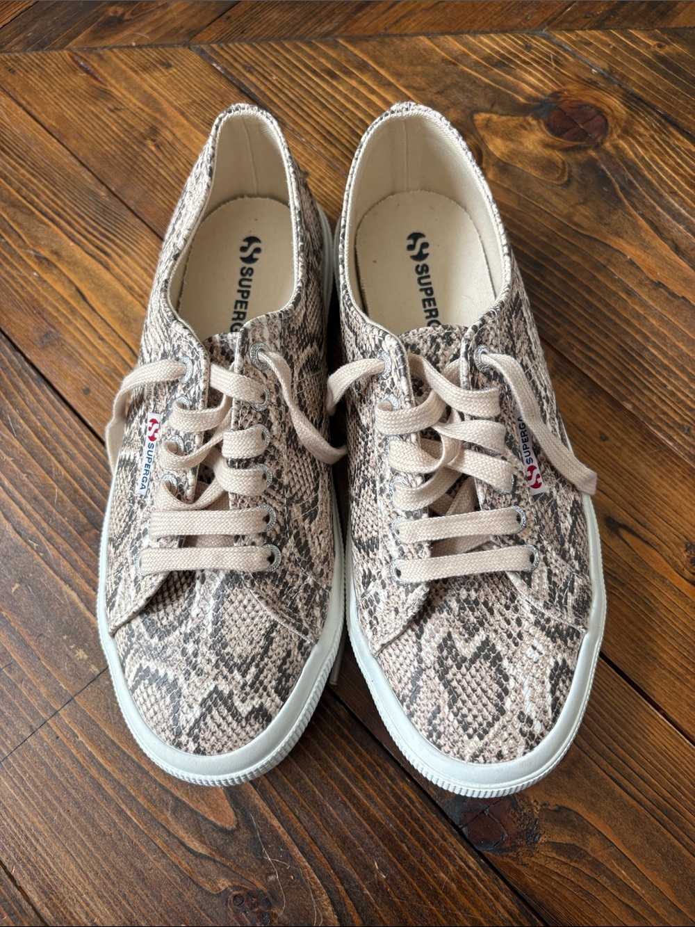 Superga Beige Snake-Print Low-Top Sneakers